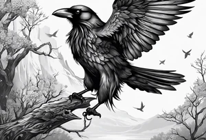 Crow holding sword tattoo idea