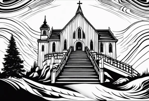 Valhalla  fog stairs mist church tattoo idea