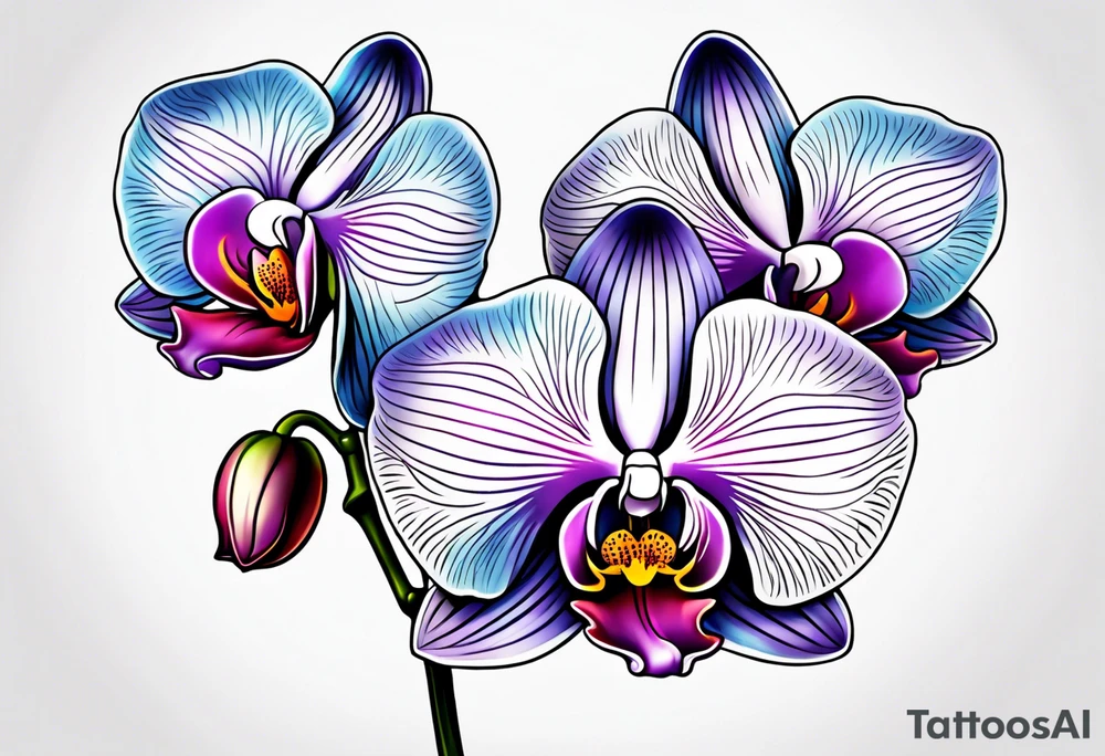 vertical minimal design with 
orchids tattoo idea