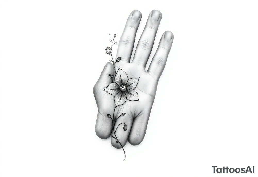 Baby hand print, Freya, 25.07.2024, larkspur flower tattoo idea