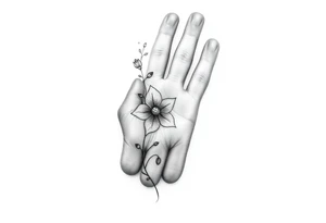 Baby hand print, Freya, 25.07.2024, larkspur flower tattoo idea