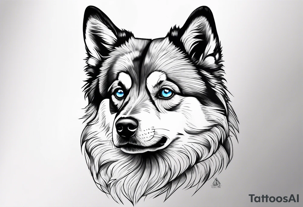 Black and white pomski blue eyes tattoo idea