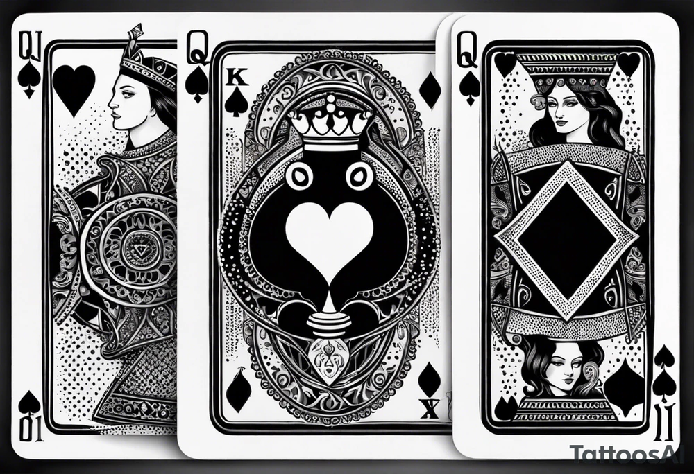 one playing card with both queen of hearts and king of spades in minimalistic style tattoo idea