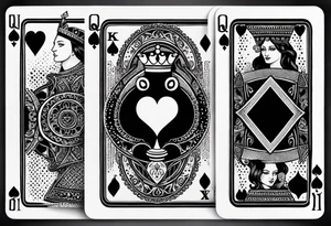 one playing card with both queen of hearts and king of spades in minimalistic style tattoo idea