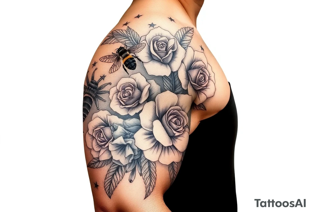 honey comb, bees, and roses tattoo idea