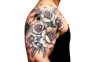 honey comb, bees, and roses tattoo idea