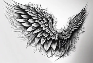 Dark feathered angel wing that encompasses left side of back aswell as top half of left arm and shoulder tattoo idea