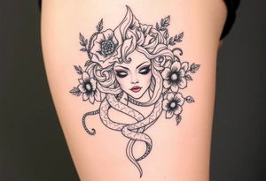 Big Medusa flowers snakes tattoo idea