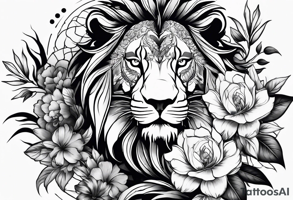 lionwolf flowers tattoo idea