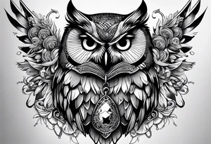 Owl with dog tags tattoo idea