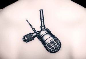 Upside-down microphone with a pipe bomb as the handle tattoo idea