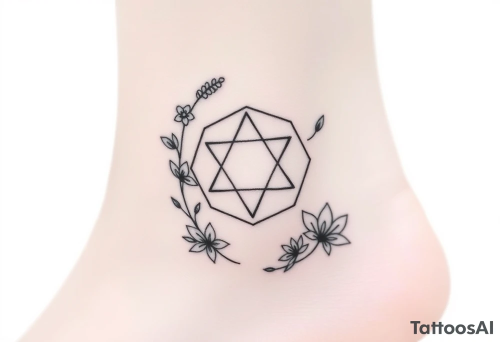 Hexagon Leo symbol larkspurs and water lilies tattoo idea
