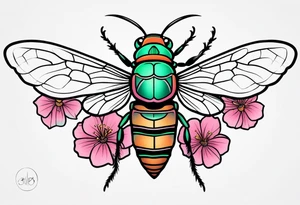 Neo traditional Cicada and pink flower tattoo idea