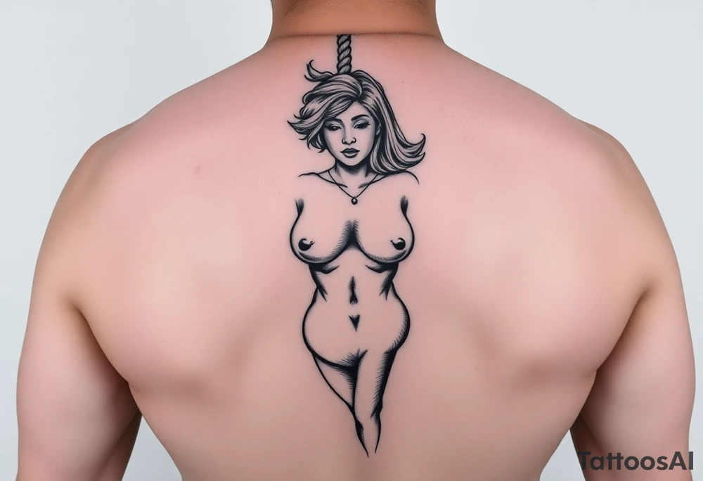 Naked Fat woman hanging by a rope around her neck tattoo idea