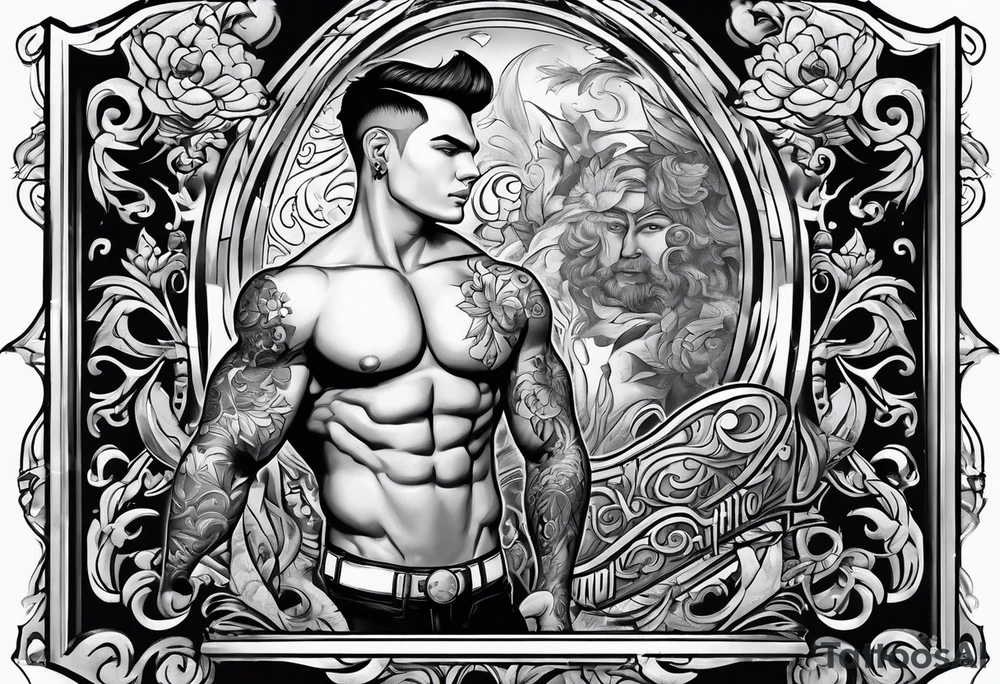 a (cartoonistic) man coming out of an easel tattoo idea