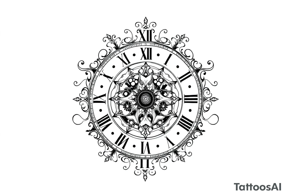 vintage roman numerals within ornate clockwork mechanism tattoo idea