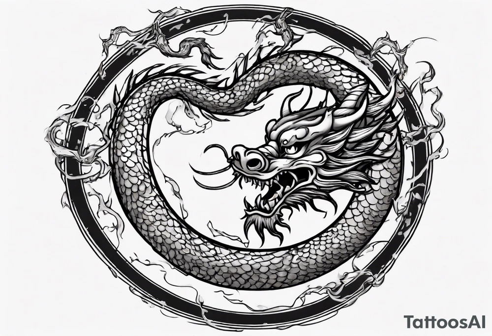 Chinese dragon in a circular shape with "02.03" written on its skin tattoo idea