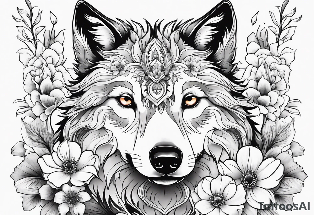Cute ghost wolf, surrounded by flowers, forearm or wrist tattoo tattoo idea
