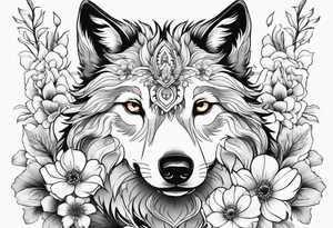 Cute ghost wolf, surrounded by flowers, forearm or wrist tattoo tattoo idea