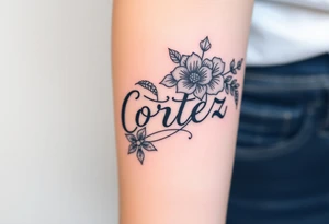 The name Cortez with flowers tattoo idea