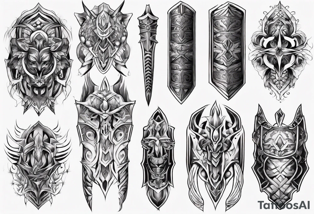 Leg armor symmetrical tattoo idea