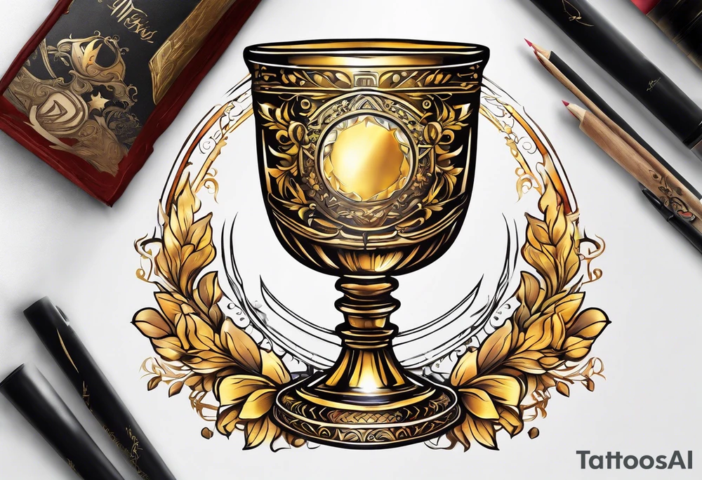 chalice surrounded by golden halo tattoo idea