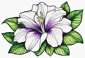 An outline of a rio dipladenia flower with a green and purple watercolor sky in the background tattoo idea