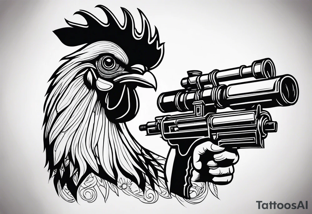rooster holding a machine gun tattoo idea