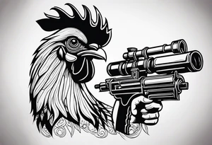 rooster holding a machine gun tattoo idea