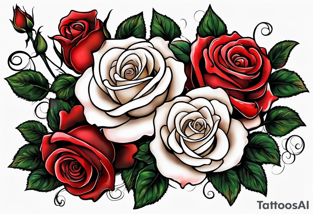 Red roses with pearls tattoo idea