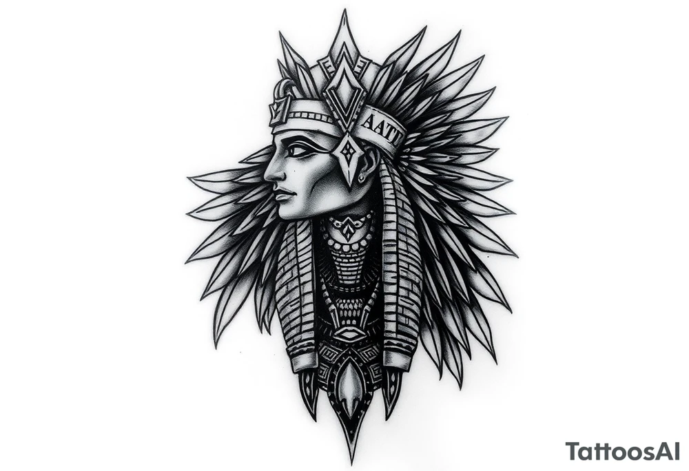 powerful majestic Egyptian style surrounded by dark hate transforming into love and light tattoo idea