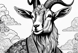 full goat body with japanese clouds tattoo idea