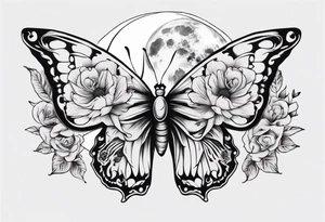 Butterfly wrap tattoos with moon and floral theme tattoo idea