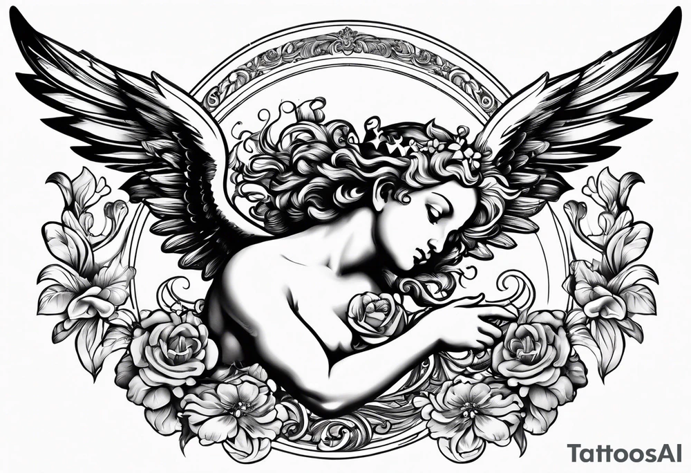 Flying Cherub renaissance style tattoo idea