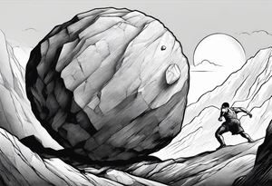 sisyphus pushing a boulder up a hill tattoo idea