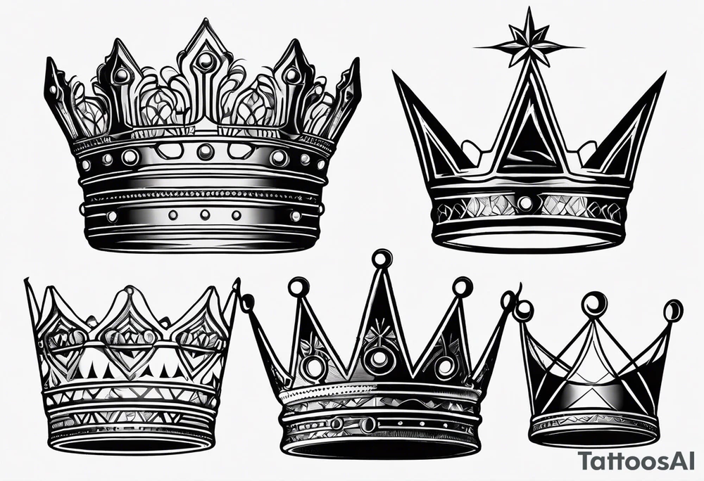 his and her crowns. Crowns only. Simplistic and detailed. fine lines Geometric design. no shading. tattoo idea