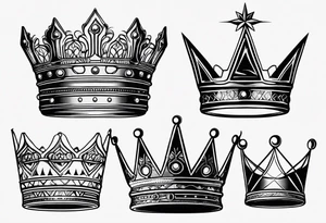 his and her crowns. Crowns only. Simplistic and detailed. fine lines Geometric design. no shading. tattoo idea