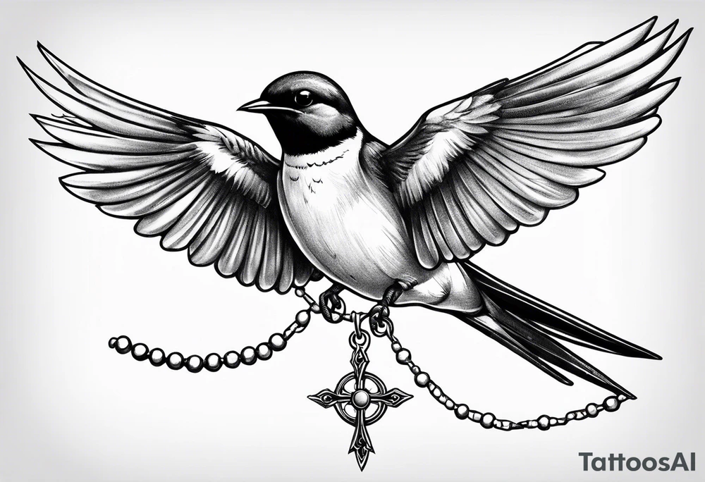 Swallow with rosary on its legs tattoo idea