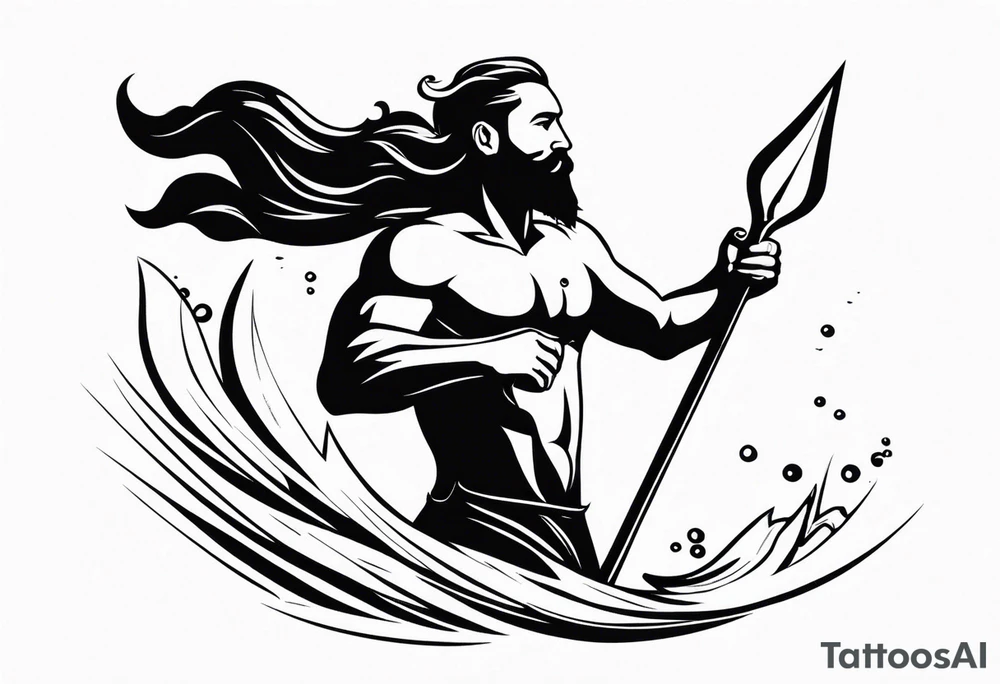Scuba diver underwater holding a trident of Poseidon tattoo idea