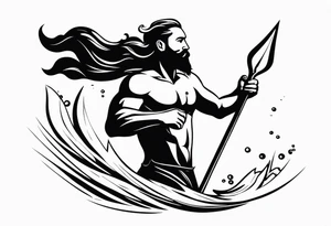 Scuba diver underwater holding a trident of Poseidon tattoo idea