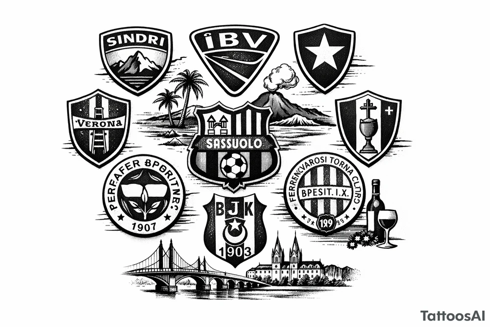 Iceland x3 (sindri, ibv, stjarnan)
Italy x2 (Verona, Sassuolo)
Spain (Logrono)
Turkey x2 (Fenerbahce, Besiktas)
Hungary (Fradi)
France (Bordeaux) Something small that contains these countries or clubs tattoo idea