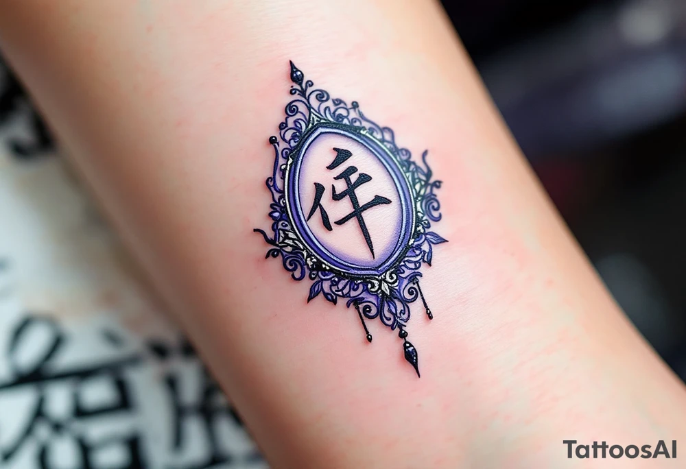 真 (zhēn, “truth”) in royal purple with a mirror motif suggests self-reflection and authenticity. tattoo idea