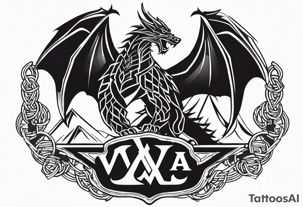 Valhalla sword shield dragon axe Valknut barbed wire chains fire tattoo idea Valhalla sword shield dragon axe Valknut barbed wire chains fire tattoo idea