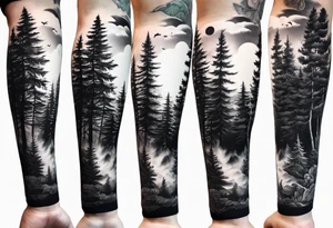forearm sleeve, time, forest, kids tattoo idea