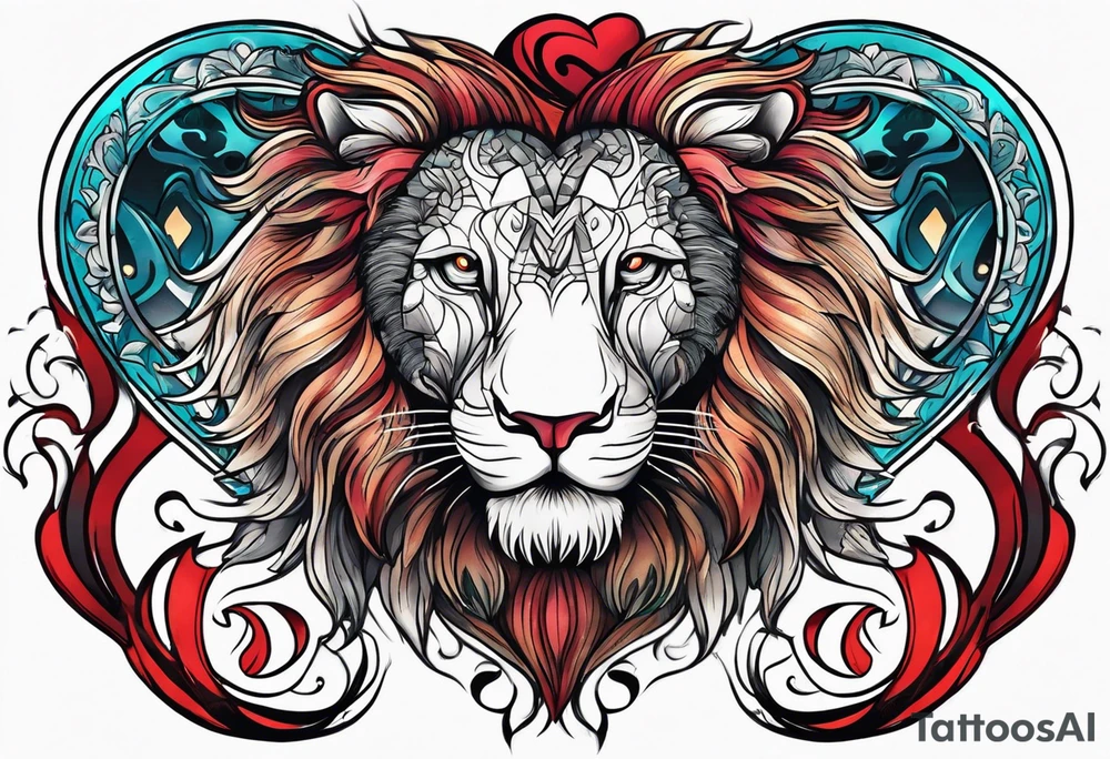 twin lion head shaped like a heart tattoo idea