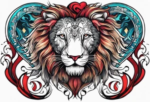 twin lion head shaped like a heart tattoo idea
