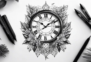 nature element clock memorial tattoo simple design tattoo idea