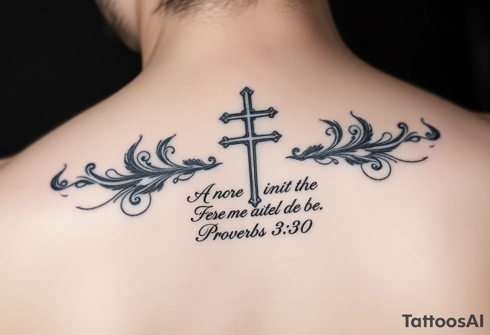 Christian tattoos for women spine with a cross and Bible verse 
Proverbs 31:30 tattoo idea