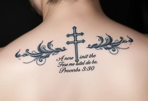 Christian tattoos for women spine with a cross and Bible verse 
Proverbs 31:30 tattoo idea