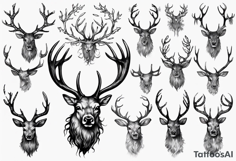 Majestic stag with antlers tattoo idea